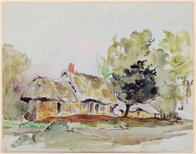 Huisje onder Grote Bomen in de Zomer door Ferdinand Victor Eugene Delacroix